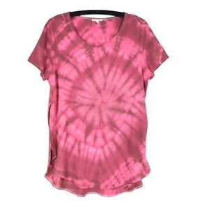 S'EDGE Sedge PINK & BROWN TIE DYE High Side Slits SILKY SATIN Blouse/Top Sz S